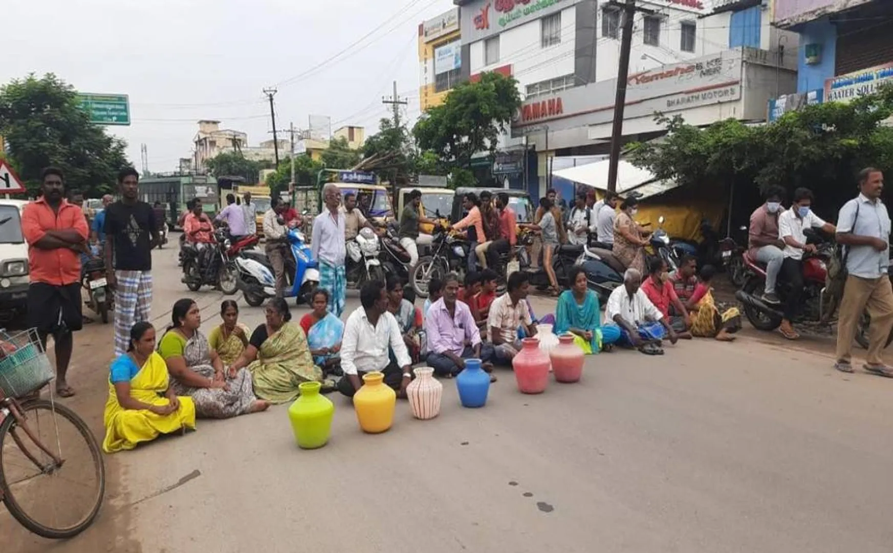 Road block asking for drinking water!